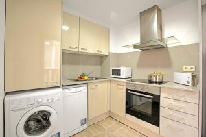 een keuken met wasmachine en droger bij Andorra Mountain Friends Self-Catering - Happy Rentals in El Tarter