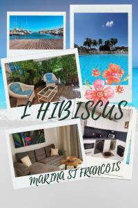 un collage de fotos de una sala de estar en L'HIBISCUS rénové Sept 2025, en Saint-François