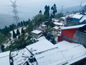 an overhead view of a city with trees and buildings at Hill inn homestay in Sukhia Pokhari