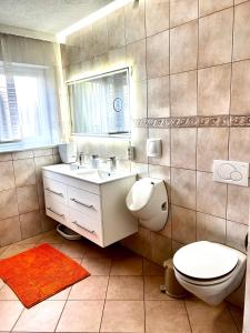 a bathroom with a toilet and a sink at Haus Mantai in Freudenstadt +14 photos