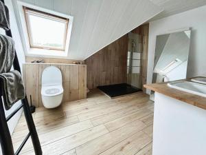 a bathroom with a toilet and a sink at Maison familiale chaleureuse à Saint-Évarzec avec terrasse in Saint-Évarzec +26 photos