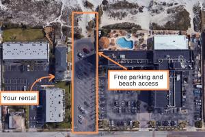 a map of a city with a free parking and beach access at Be A Nomad - Beach Cottage Oceanfront in Jacksonville Beach