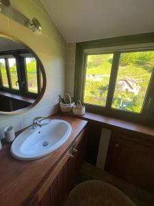 a bathroom with a sink and a mirror at Gîte marguerite in Sainte-Marie-aux-Mines +24 photos