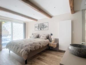 LompretGîte Les Longs Prés的一间带床和大窗户的卧室