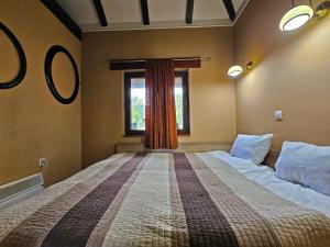 a bedroom with a large bed and a window at Dunavska Kuća in Smederevo