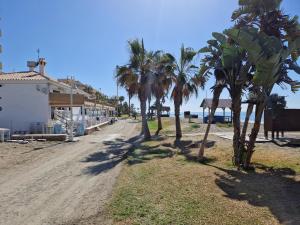 a dirt road with palm trees next to a building at Del Parque Flats Family Paradise in Rincón de la Victoria
