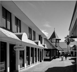 a black and white photo of a street with buildings at Alternative Space Bed and Breakfast in Swakopmund