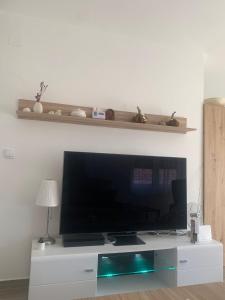 a flat screen tv sitting on top of a white entertainment center at Stan na dan M in Smederevska Palanka
