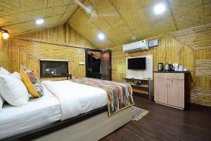 a bedroom with a large bed and a television at Hotel Arcadia plutus in Jaipur +50 photos