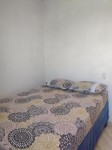 a bed with pillows on it in a bedroom at Apartamento avenida 06 com ar condicionado in São Thomé das Letras