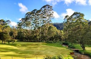 a golf course with trees and a green field at Manel Villa. in Nuwara Eliya