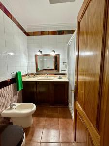 a bathroom with a sink and a toilet and a mirror at Casa Loli y Las in Agaete +27 photos