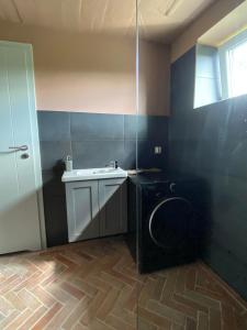 un bagno con lavandino e lavatrice di Siedlisko Białe Błota a Skorzewo Altre 44 foto