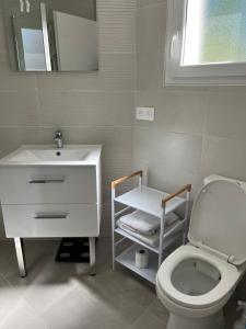 a bathroom with a white sink and a toilet at Maison indépendante 2 Chambres avec terrasse et jardin in Saint-Aunès +6 photos
