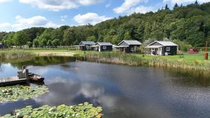 a group of houses on the shore of a lake at De Diepen in Milsbeek