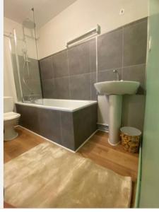 a bathroom with a sink and a tub and a toilet at Saint Malo centre lambety in Saint Malo