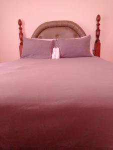 a pink bed with a pink pillow with a pink headboard at Home Suite Home In New Harbour Village III. in Old Harbour