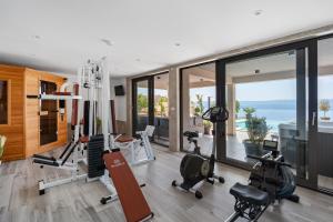 Posilňovňa alebo fitness centrum v ubytovaní Luxury Villa POCRNJA -heated pool, sauna, jacuzzi, pool table