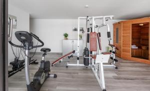 Posilňovňa alebo fitness centrum v ubytovaní Luxury Villa POCRNJA -heated pool, sauna, jacuzzi, pool table