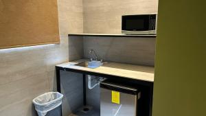 a small kitchen with a sink and a microwave at LOL-HA Hotel Boutique in Cancún