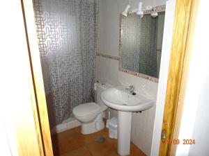 a small bathroom with a toilet and a sink at las olas in Chipiona +4 photos
