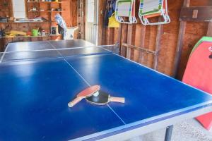 a ping pong table with a ping paddle on it at 15556 - Walk to Skaket Beach or Bike to Rail Trail w Outdoor Shower SUP Board Ping Pong Table in Orleans