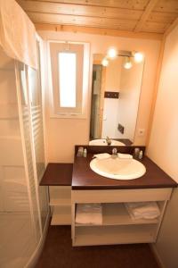 uma casa de banho com um lavatório e um espelho em Les Cottages du Limonay em Saint-Méloir-des-Ondes
