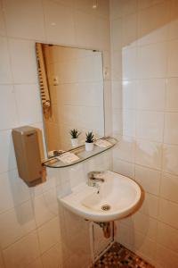 a bathroom with a sink and a mirror at Atpūtas komplekss ''Lācītes'' in Gulbene