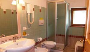 a bathroom with a shower and a sink and a toilet at Residence Il Giardino in Croviana