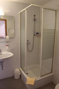 a bathroom with a shower and a sink at Hotel Restaurant Jägerhof in Braunschweig