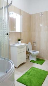 een badkamer met toilet, wastafel en douche bij Cozy Apartment Old City Center - CAL3 in Boekarest