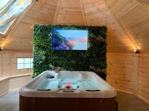 Una bañera de hidromasaje en una habitación con televisión. en Les hebergements Insolites, en Taradeau 39 fotos más