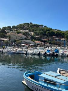 a group of boats docked in a harbor at Duplex cosy bord de Mer in Saint-Cyr-sur-Mer
