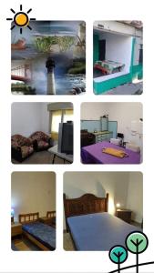 a collage of different pictures of a room with a table at Casa departamento Los Nietos in Puerto Quequén