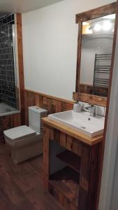 a bathroom with a sink and a mirror and a toilet at St Edmunds Brewery in Downham Market