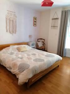 a bedroom with a large bed in a room at Ferme ancienne des tilleuls in Vinay