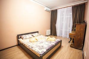 キーウにあるApartment On Khreshchatyk 21のベッドルーム(ベッド1台、ピアノ付)