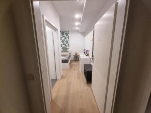 パッサウにあるWohnung Inn - im Zentrum, Küche, Parkplatz, ruhig gelegenのリビングルーム(ソファ付)へと続く廊下 +3枚の写真