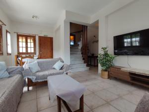 a living room with couches and a flat screen tv at Panorama in Tsagarada
