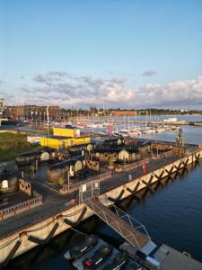 an aerial view of a marina with boats in the water at Iglupark in Tallinn