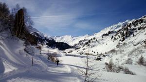 a person is skiing down a snow covered mountain at Michls Hoamat Dreibettzimmer in Sölden +12 photos
