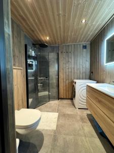 Un baño con inodoro y lavadora. en Roaldsida Retreat, en Stranda 22 fotos más