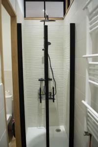 a shower with a glass door in a bathroom at La petite longère La mercerie in Bourges +13 photos