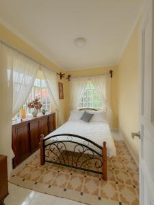Un dormitorio con una cama con ventana. en Cajigal Farmhouse - high speed converge internet and AC in 2 bedrooms, en Badoc