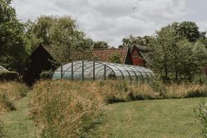 a greenhouse in the middle of a field at Restaries at Paradise Farm in Halesworth