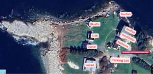 a map of a beach with red words on it at Sunfish Suite in Peggy's Cove