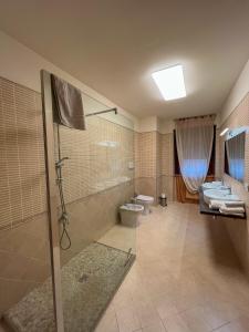a bathroom with a shower and a toilet and a sink at Beb dragonara in Torremaggiore