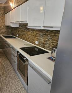 Kuchyň nebo kuchyňský kout v ubytování Apartament Alex