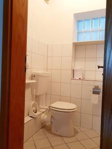 a white bathroom with a toilet and a window at 115qm Wohnparadies in Herbolzheim +28 photos