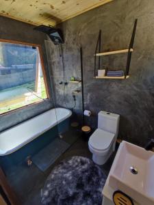 une salle de bain avec une baignoire, des toilettes et un lavabo dans l'établissement Tiny House Just Breathe, à São Bento do Sapucaí 16 autres photos